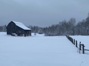 snowy barn